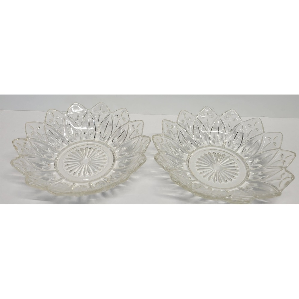 Vintage Federal Glass Petal Clear Scalloped 8.5 Inch Bowls Set of 2 MCM